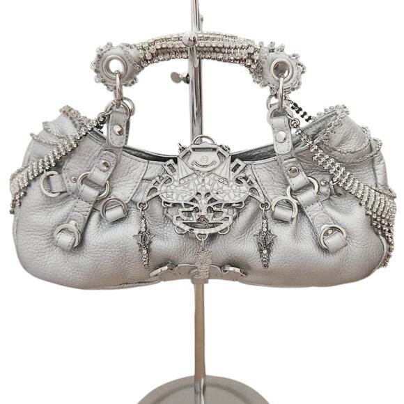 On Aura Tout Vu Handbags - ON AURA TOUT VU Paris silver leather crystal beaded mini statement bag Gagaku